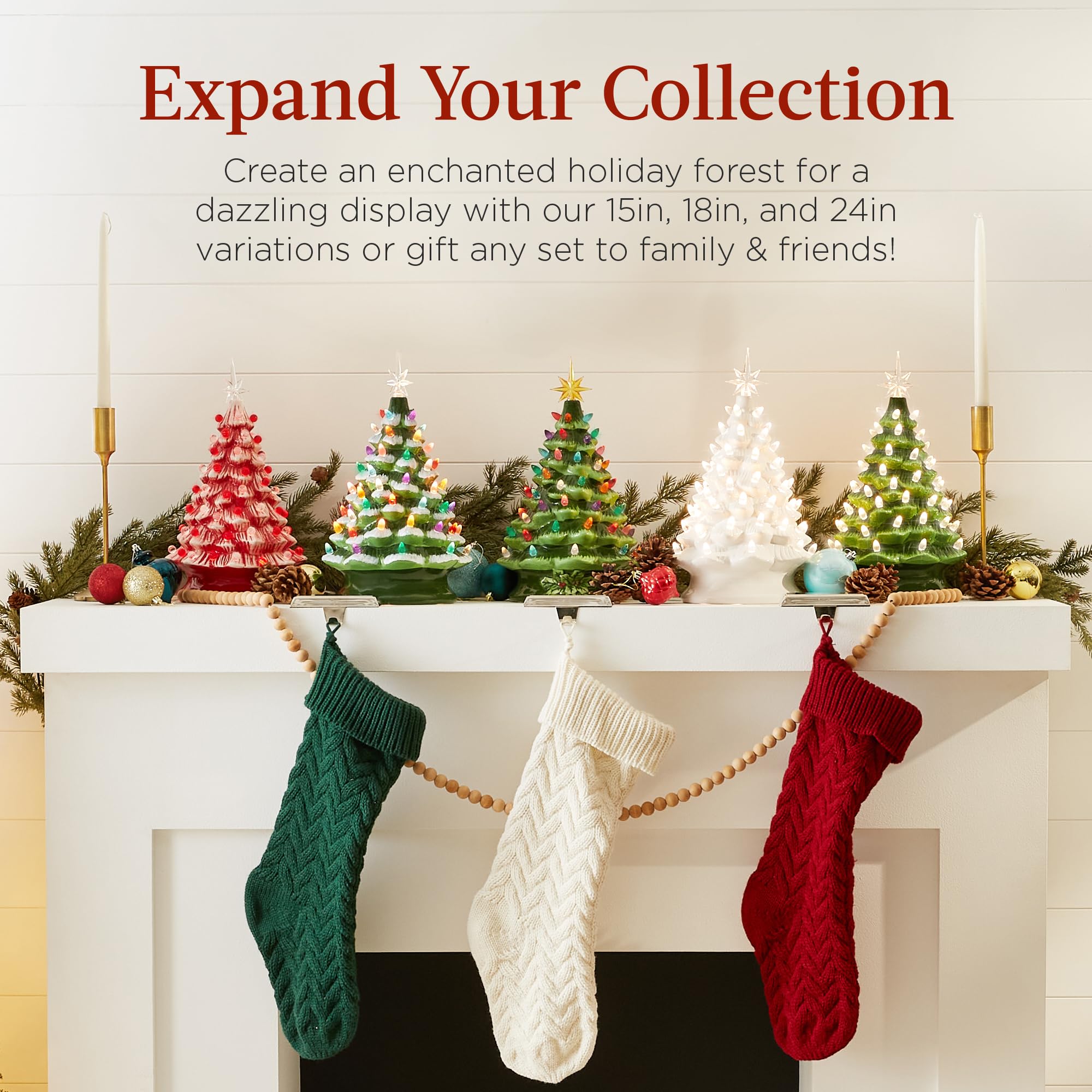 Best Choice Products 15in Ceramic Christmas Tree, Pre-lit Hand-Painted Tabletop Holiday Tree, 2 Star Toppers, 64 Lights - White